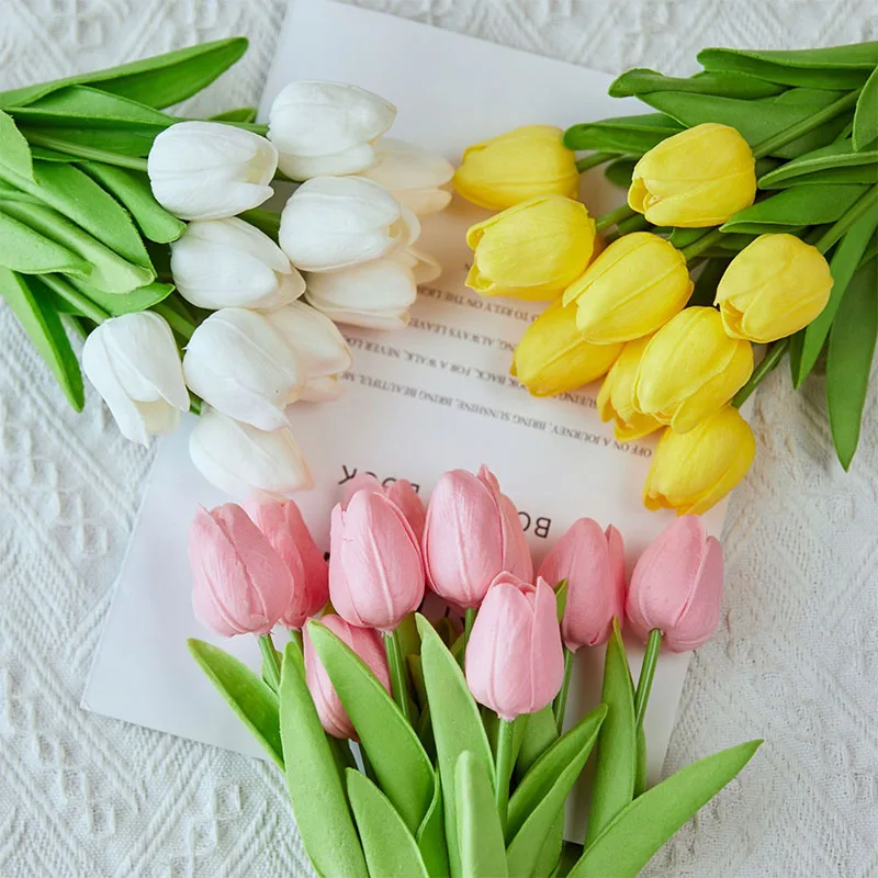 5 stücke künstliche Tulpen Blumen, echte Berührung Tulpen gefälschte Tulpe Blumenstrauß, Home-Office-Raum Dekorationen, Vase Blumenstrauß, Hochzeit