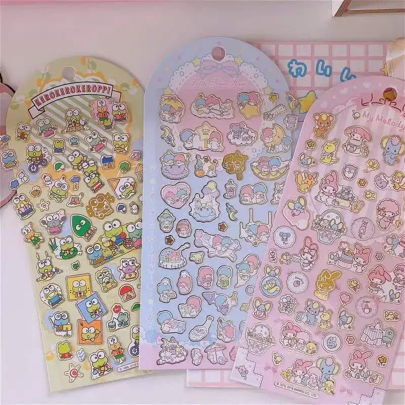 Nieuwe Sanrio Schattige Melodie Hoek Gemini Sticker Cartoon Hello Kitty Goud Stempelen Sticker Decoratieve Groothandel