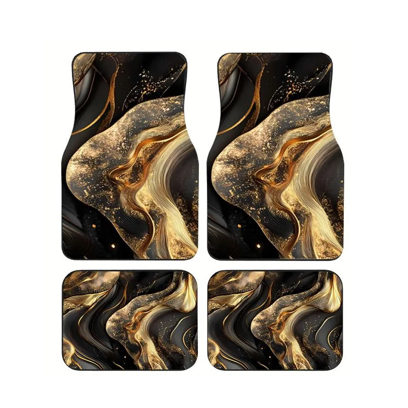 

Luxury Black Gold Abstract Pattern Car Floor Mats Set Universal Non-slip Auto Foot Mats