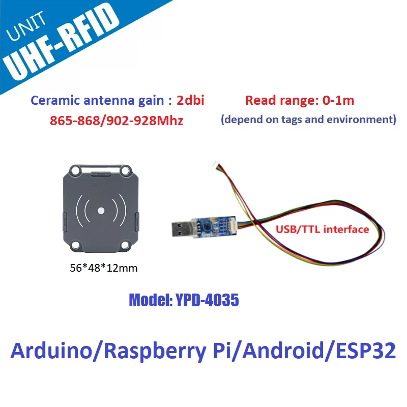 Lector integrado M5STACK IND-4035, UHF, RFID, rango de 0-3,5 m, interfaz USB/TTL, Raspberry Pi, sistema integrado