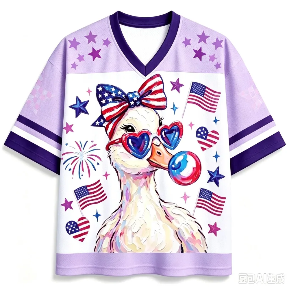 Star Flag Duck Illustration 3 D Print Quick-dry Breathable Sports Men Women Vneck Loose Tshirt Fashionable Y2K Parental Clothing view 6