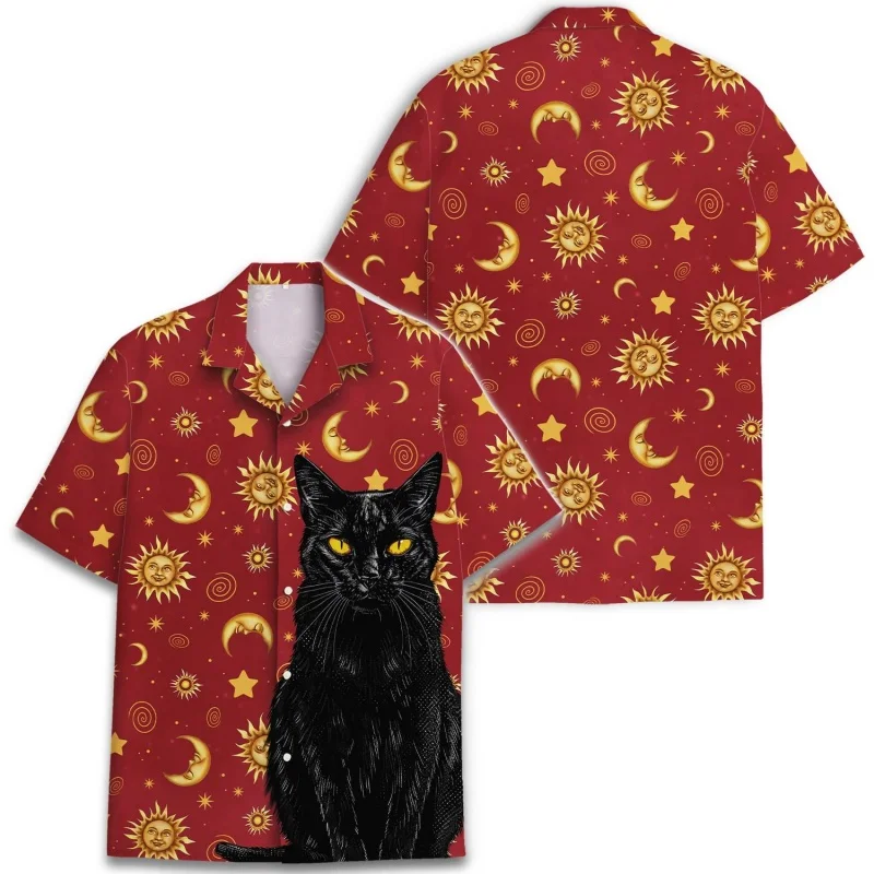 

3D Printed Cat Flower Car Aloha Shirt For Men Moon Sun Graphic Blouses Casual Short Sleeve Hawalian Shirts Loose Street Tops