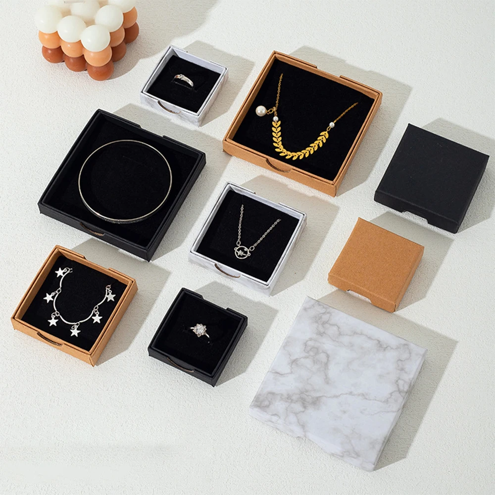 50pcs Bulk Luxury Black Brown Marble Cardboard Jewelry Packaging Boxes 9x9X1.6cm Earring Ring Necklace Bracelet Organizer Box