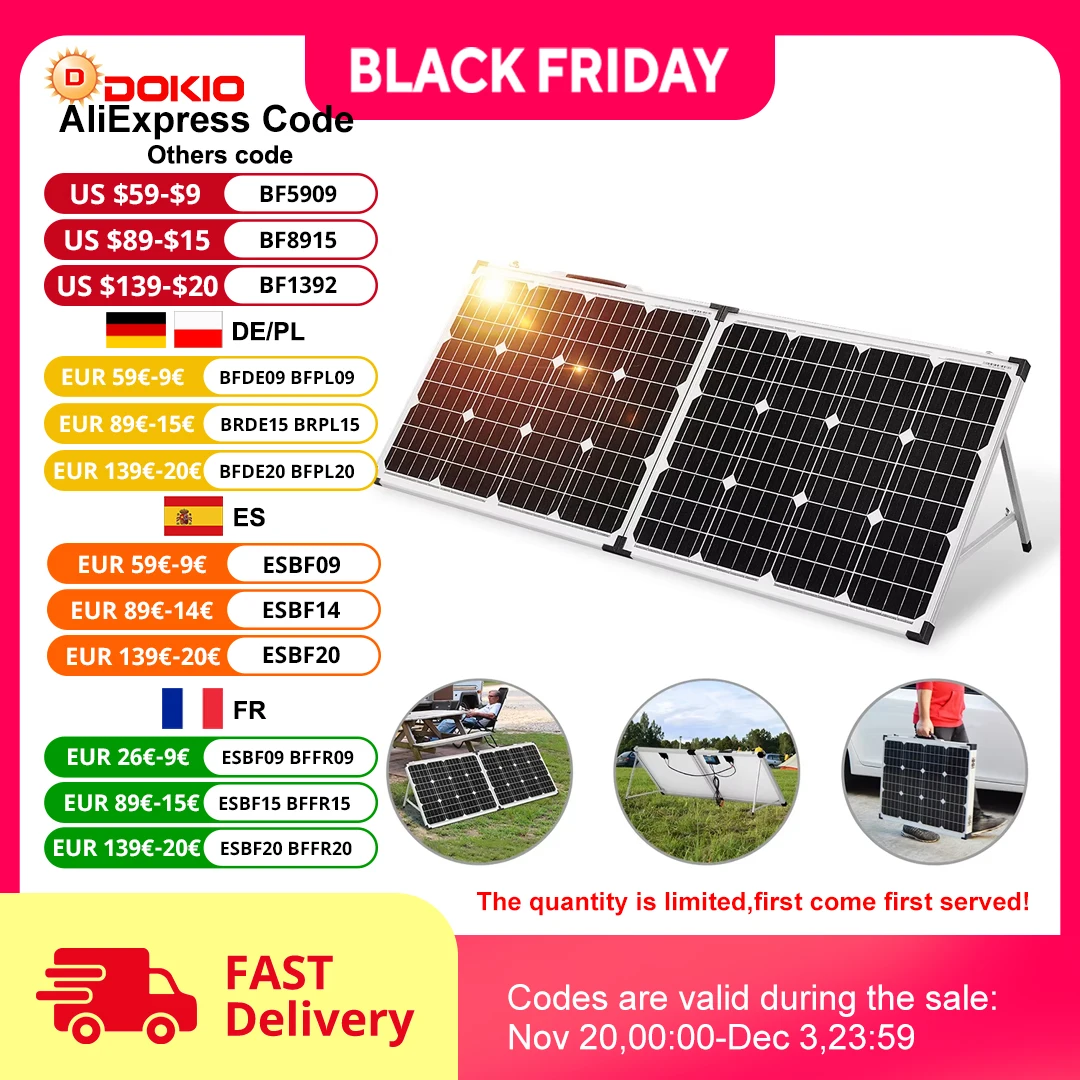 Dokio 100w (2pcs x 50w) faltbares Solar panel China Pannello Solare USB-Controller Solar batterie Zelle/Modul/System ladegerät