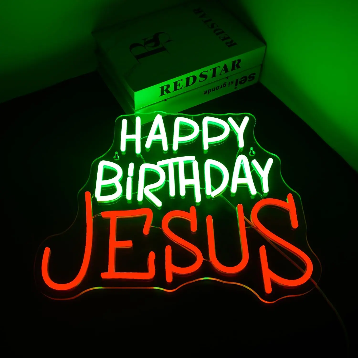 Happy Birthday Jesus Neon Sign Christmas Neon Light USB Dimmable LED Light for Inspirational Christian Home Decorations Gift