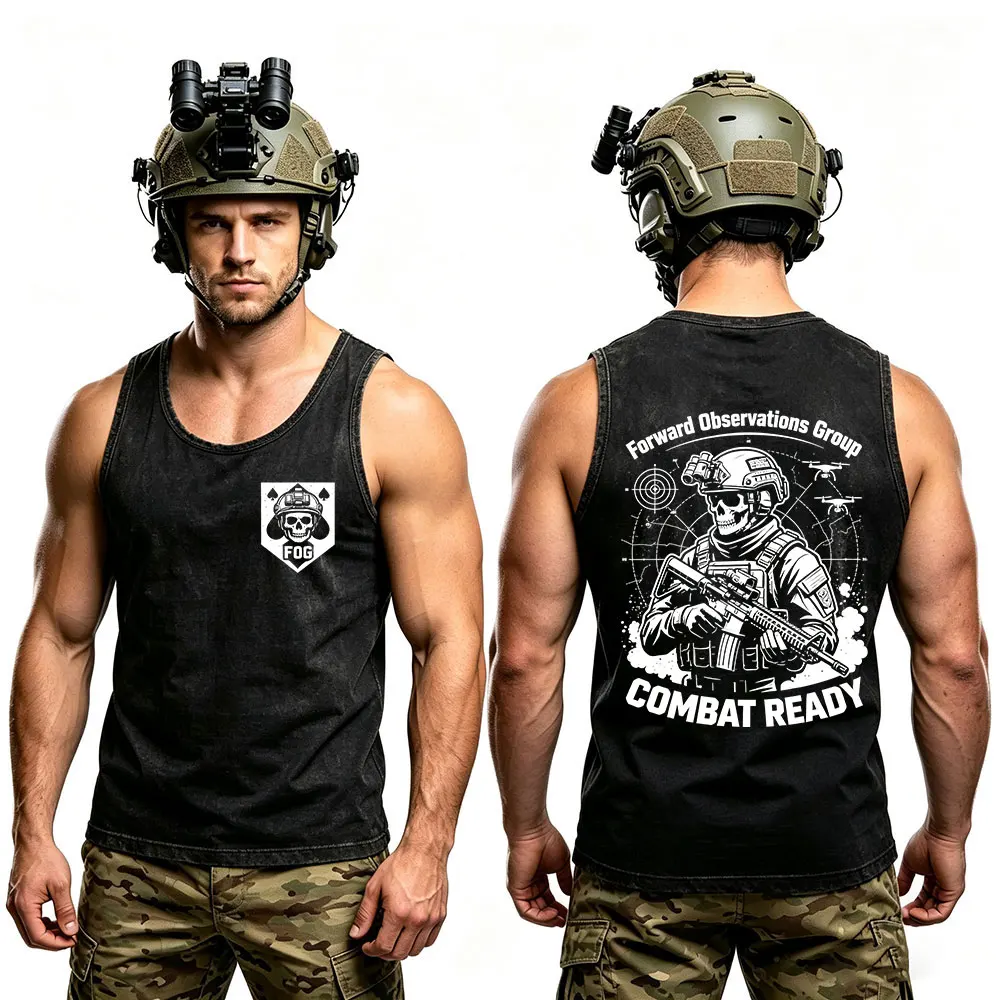 Forward Observations Group Tactical Recon Skeleton Military Vintage Washed Tank Tops Men's Women Cotton Sleeveless Vest T-shirts