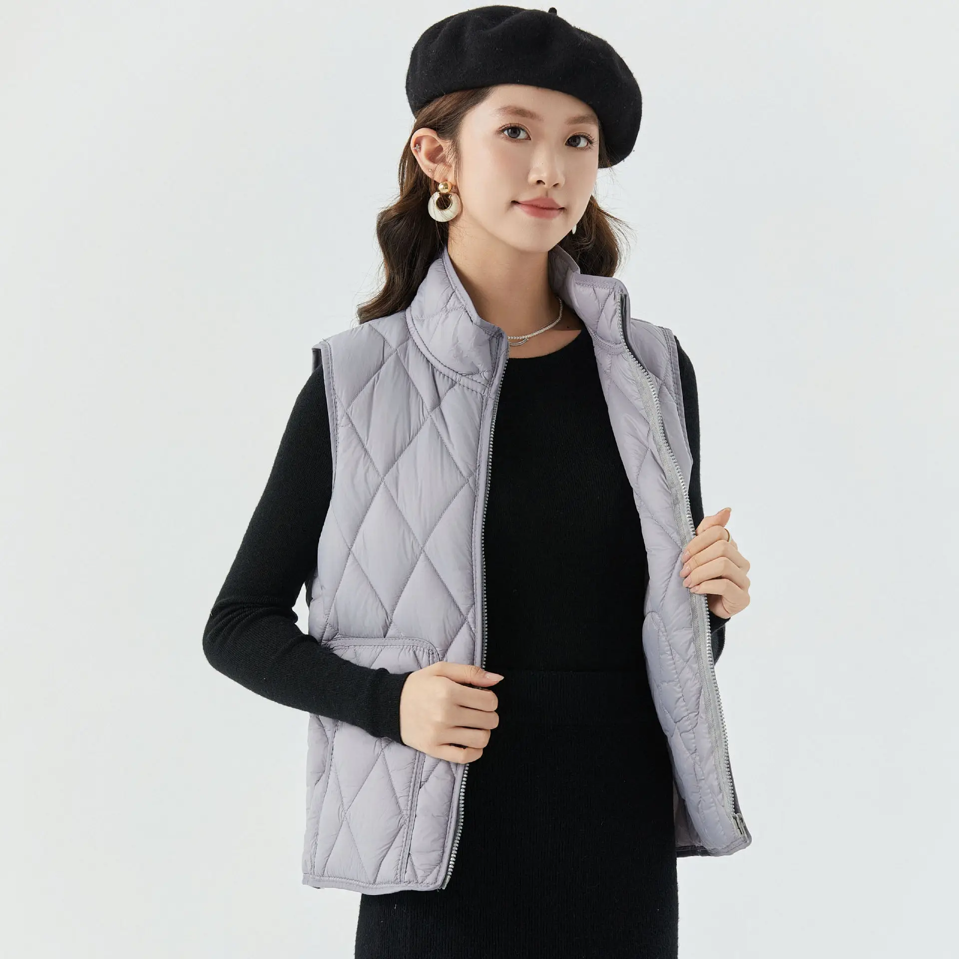 Spring and Autumn Winter Short Style Student Casual Slim Fit Young Practical Pocket Comfortable Zipper Sleeveless Vest Women