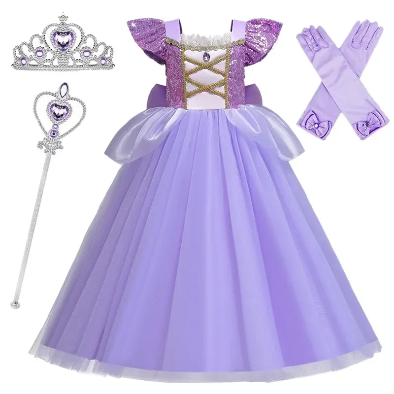 Rapunzel Dress for Girls Cinderella Belle Dress Up Fantasy Children Birthday Party Princess Costume 2024 Kids Halloween Clothes