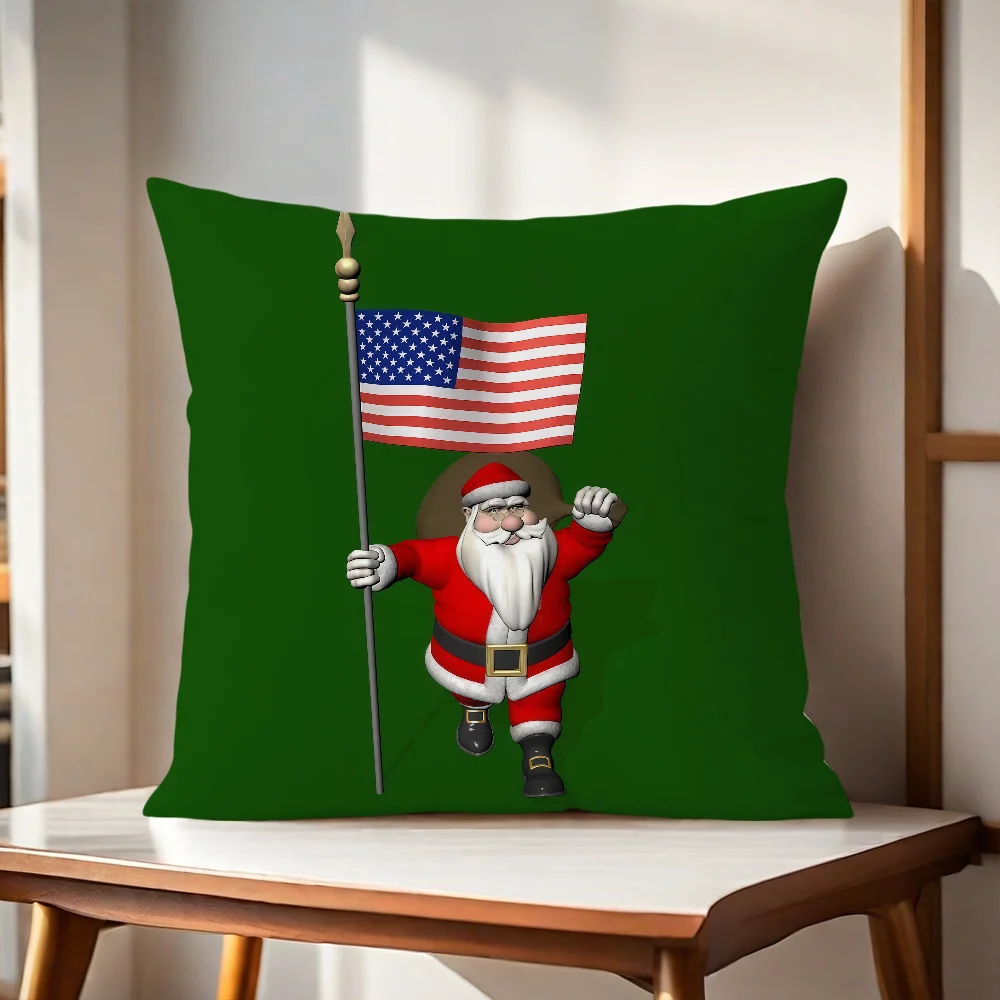 Santa Claus With Flag Christmas cushion cover Pillow Cover Home Sofa living Room Office Coffee Shop Car PillowCover