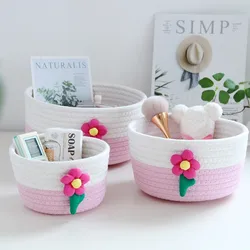 Multipurpose Rope Woven Storage Basket Desktop Miscellaneous Organize Color Blocking Flowers Key Remote Control Sorting Box Item