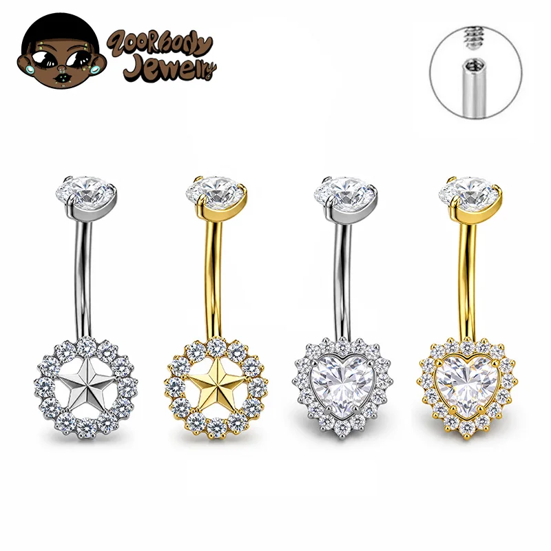 ZOOR ASTM F136 Titan Sommer Sexy Bauchnabelpiercing 14G Stern Herz Weiblicher Gewindeschmuck Körper Bauchpiercing