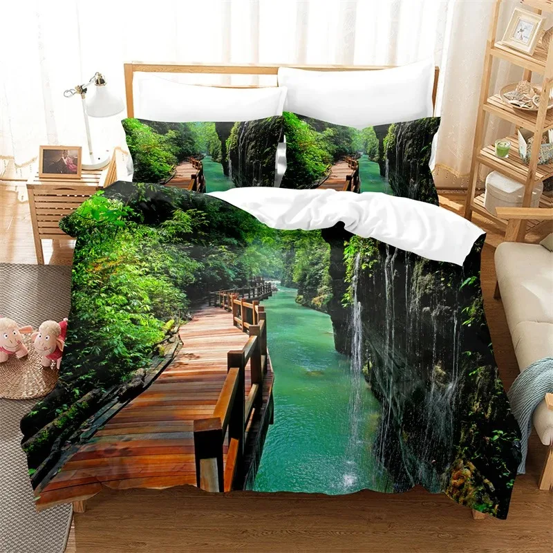 

Natural Scenery Duvet Cover Set Forest Bedding Set Quilt Cover Queen Bed Luxury Comforter Bed Cover Set