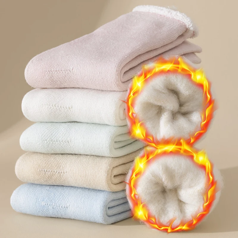 

Women Warm Socks Wool Autumn Winter Warm Snow Markron Color Thick Plush Hairy Soft Postpartum Stockings Floor Sleep Socks