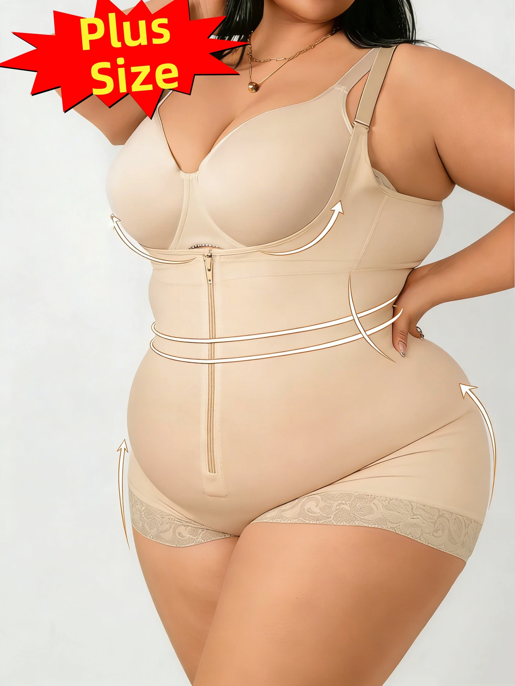 Body Reductor de Tallas Grandes con Tirantes Ajustables, Cierre Frontal, Alta Compresión, Control de Abdomen y Levantamiento de Glúteos para Mujer