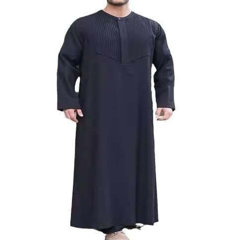 2025 メンズロングシャツカジュアルユースレギュラーブラックイスラム教徒ローブイスラム教徒ロングドレスローブアバヤラマダンドバイ高級イスラムエレガント