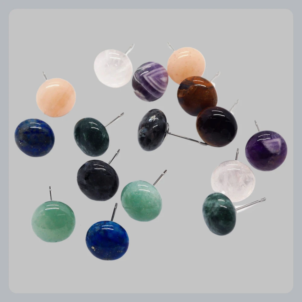 

Natural Stone Round Polished Earrings Agate Rose Quartz Polished Polished Earrings for DIY Wedding Jewelry Accessories Gift Pair