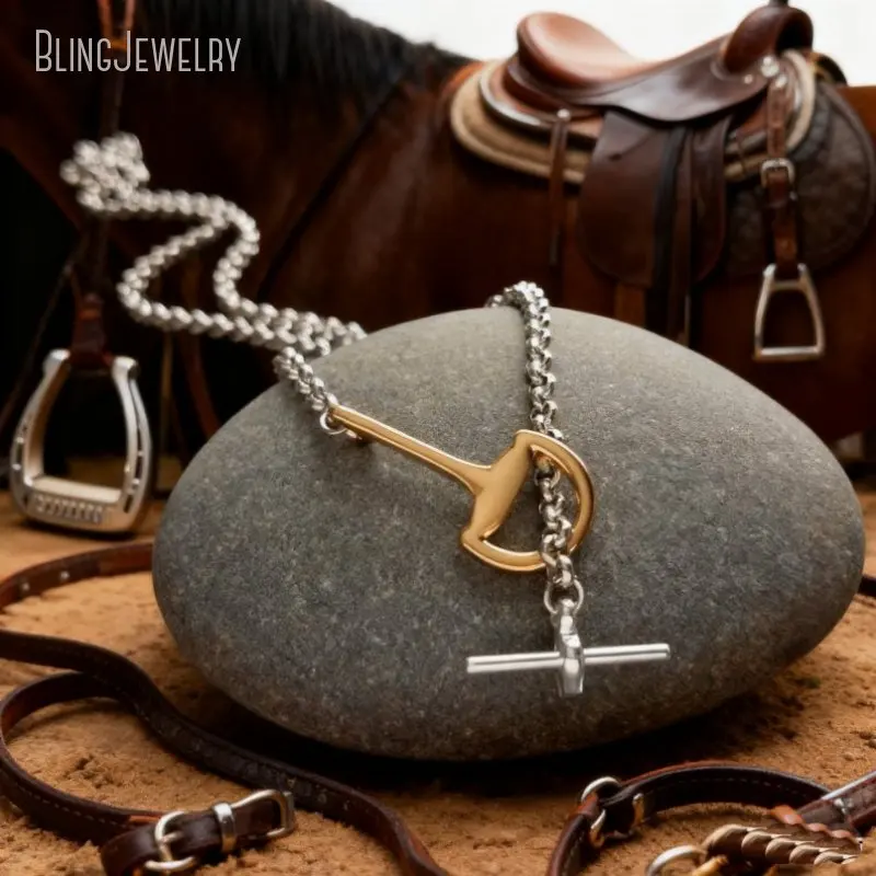 10Pcs Silver Plated Chain Gold Color Snaffle Bit Necklace Front Toggle Stainless Steel Equestrian Horsebit Jewelry