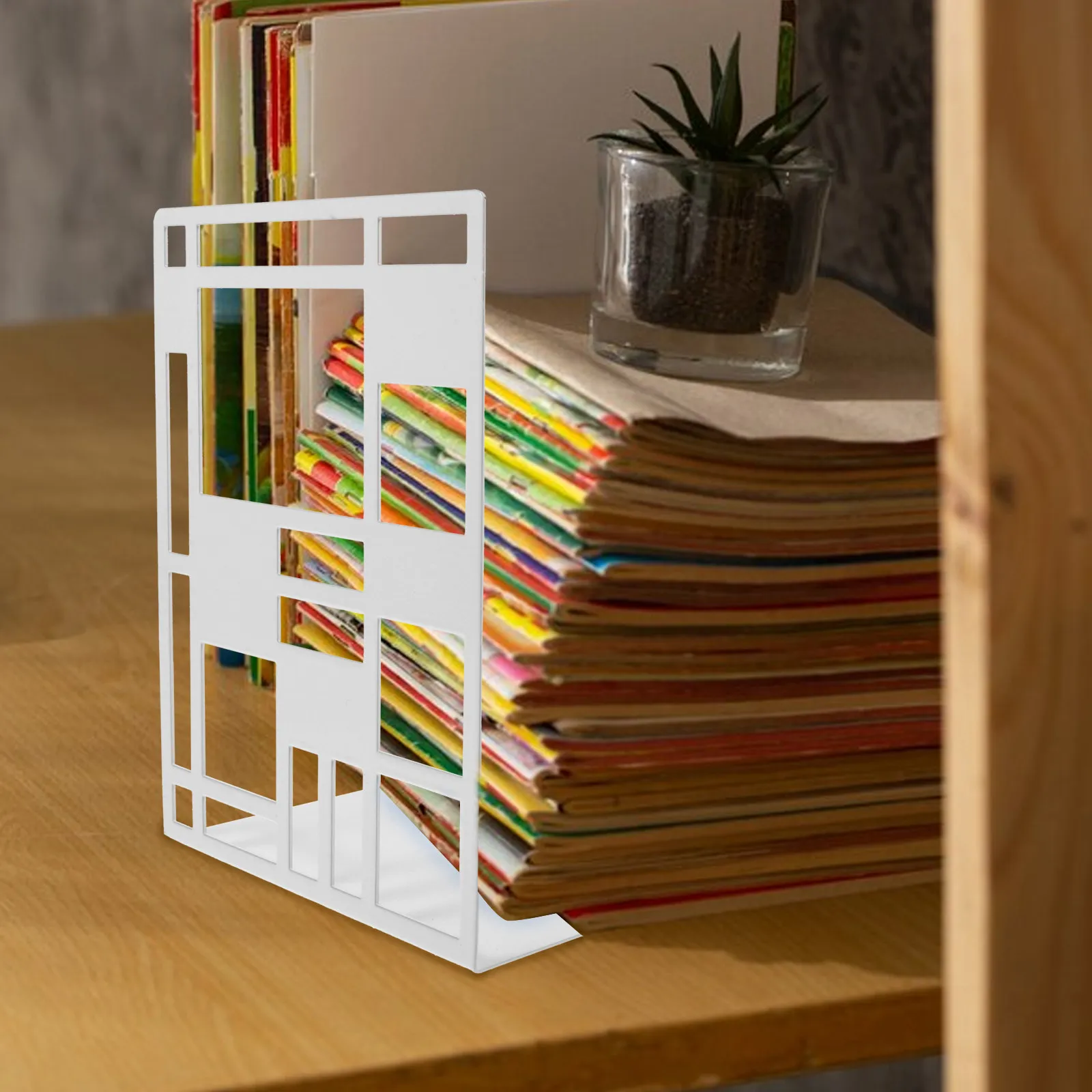 2Pcs Iron Bookends Polished Decorative Book Holders for Books Documents Files Desktop Shelf Organizer Book Ends