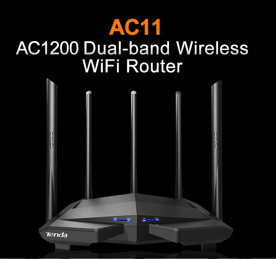 

Tenda AC11 AC1200 Wifi Router Gigabit 2.4G 5GHz Dual-Band 1167Mbps Wireless Network Wi-Fi Repeater with 5 High Gain Antennas Te