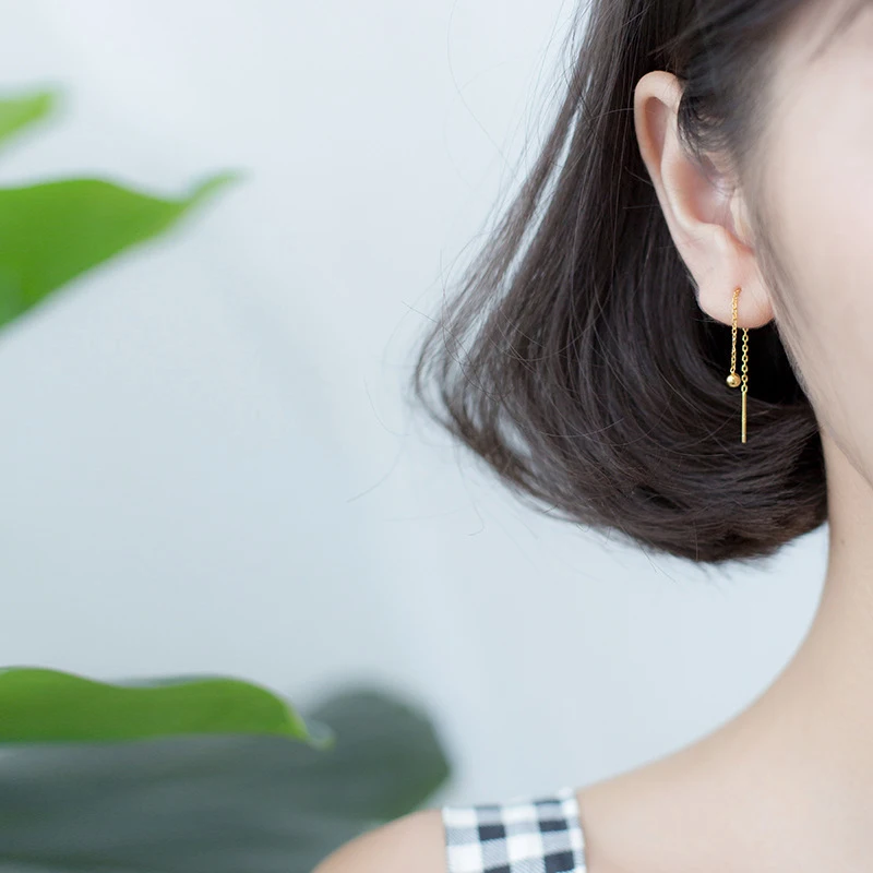 Modian Fashion Gold Color Bead Long Tassel Sweet Drop Earrings Classic 925 Sterling Silver Dangle Earring For Women Jewelry