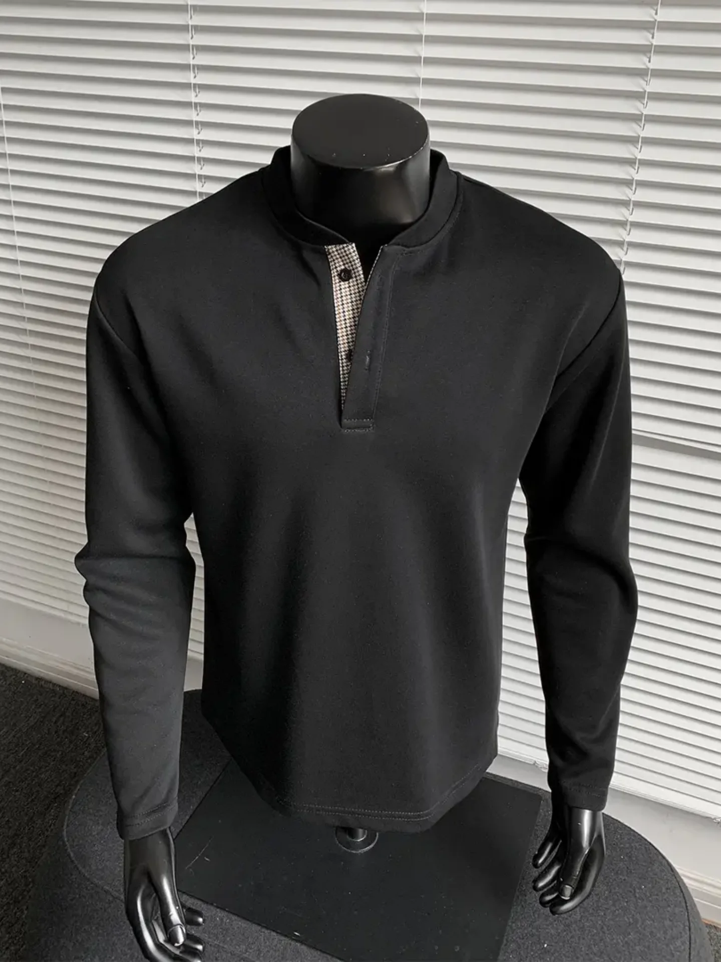 

American Sle Heavyweight Henry Collar Patchwork oulder Loose Knitted Long Sve Crew Ne Sweatirt for Men Spring Autumn