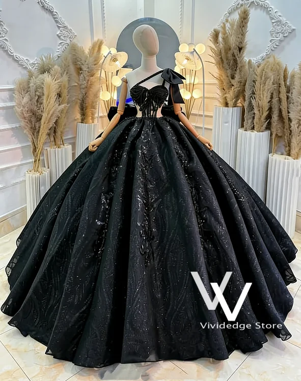 Black Off Shoulder Quinceanera Dress Off Shoulder Gillter vestidos para damas de honor de quinceañera sweet 15 customsized