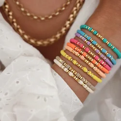 HERLOOK Boho Gioielli Impilabili Braccialetti Heishi per le donne Estate Perline di argilla polimerica Bracciale Perline distanziate color oro Pulseras