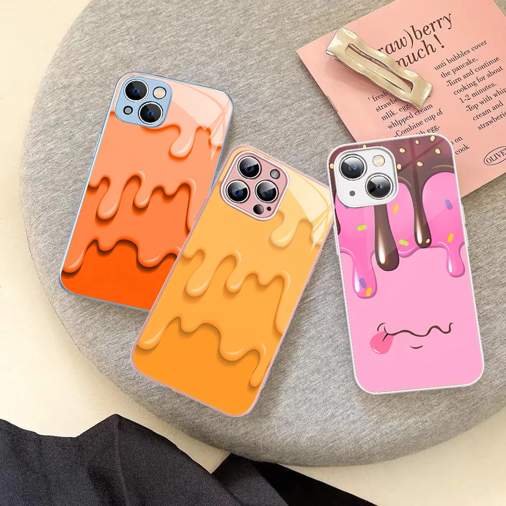 

Fashion Cool Melty Design Leather Phone Case Tempered Glass For iphone 14 13 12 11 Pro Mini XS MAX 14Plus X XS XR Fundas