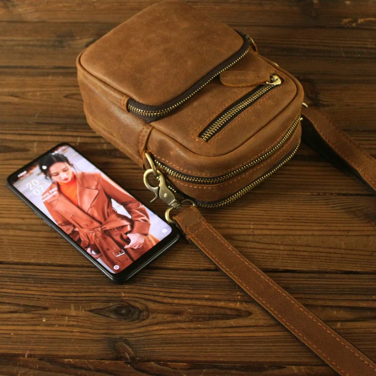 

Мужская кожаная сумка через плечо из натуральной воловьей кожи, модная многофункциональная поясная сумка для телефона, повседневная стильная сумка