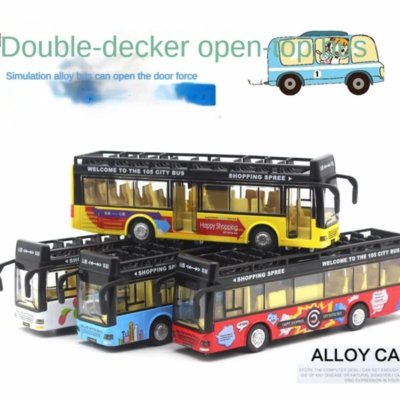 1:50 Convertible Sightseeing Double-decker Bus Model Children's Alloy Sound and Light Bus Car Model Toys for Boys