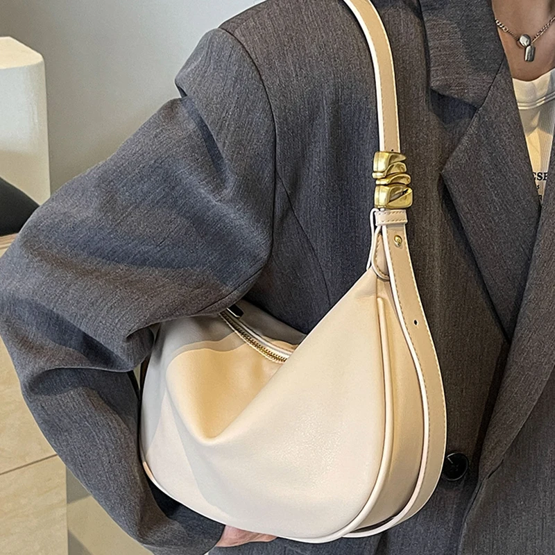 French Style Retro PU Crossbody Bags For Women New Chic Design Versatile Commute Underarm Bag Fashion All-matched Small Handbag