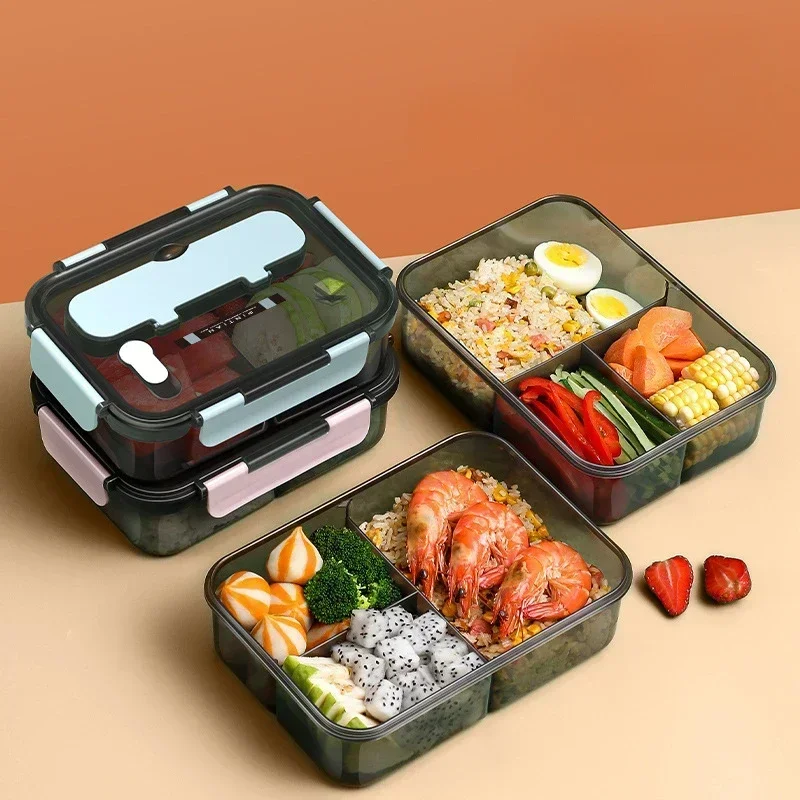 Fiambrera portátil con compartimento de 1500ML para niños y estudiantes, caja Bento de oficina con tenedor y cuchara, contenedor de almacenamiento de alimentos para microondas