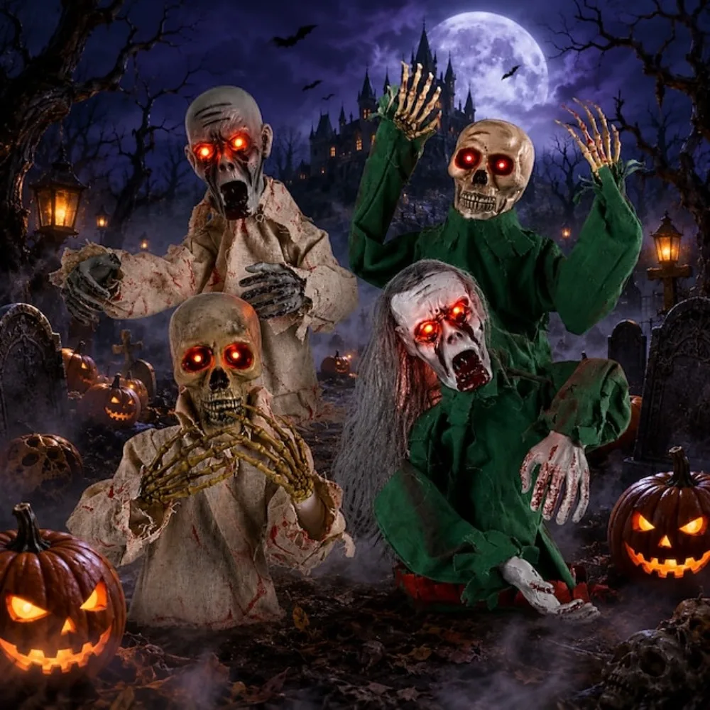 Halloween Outdoor Animatronic Groundbreaker Decorations Half-Body Zombie with Motion & Light-Up Eyes for Yard Lawn Haunted House