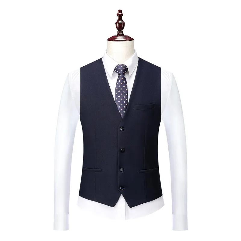 KIDWHXR Men Suit Outfit Turn Down Collar Blazer Man Single-breasted Vest Straight-leg Pant Male Simple Solid Wedding 3-piece Set
