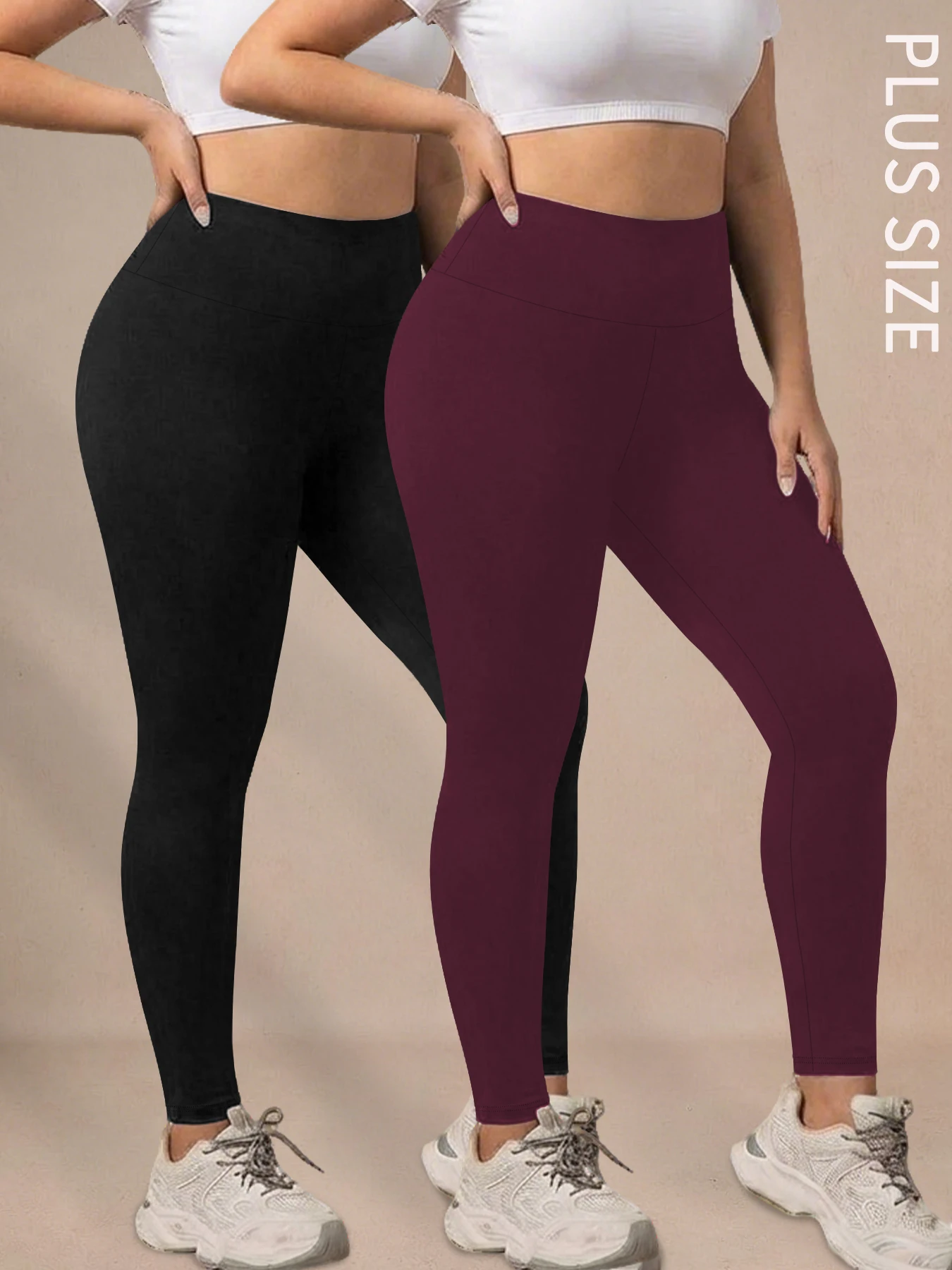 

Комплект из 2-х леггинсов больших размеров для женщин с высокой талией - супермягкая ткань с эффектом коррекции живота, идеально подходит для йоги, бега и домашних занятий.