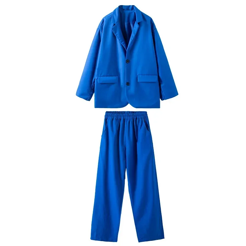 Tanz kostüm Kleidung Anzug Set Kind Kpop Hip Hop Kleidung blau übergroße Blazer Jacke Streetwear Baggy Pants für Mädchen Junge Jazz