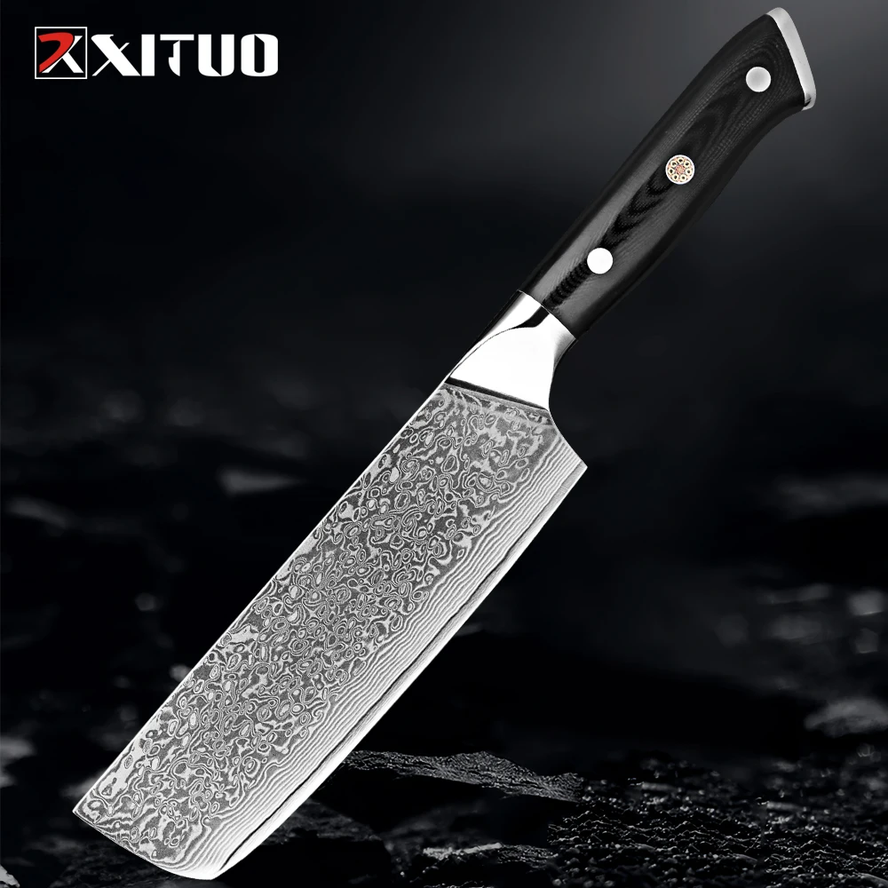 Damascus Nakiri Knife 7Inch Japanese Damascus 67layers VG10 steel Knife Ultra Sharp Kitchen Vegetable Knife Ergonomic G10 Handle