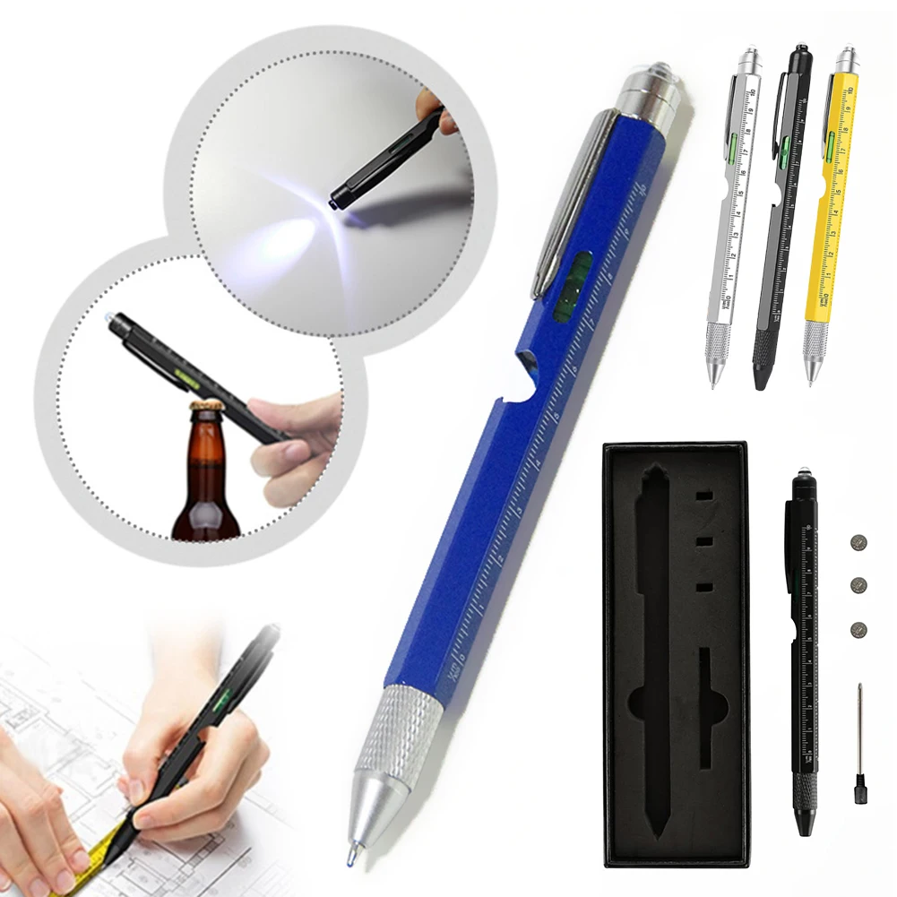 6 In 1 Metal Multi-Tool Pen Screwdriver,LED Light Screwdriver Stylus Bottle Opener All In 1 Tool Dad Present