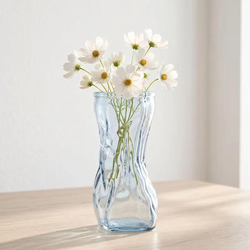 Irregular Curved Glass Flower Vase Clear High-Clarity Planter For Fresh Bouquets, Dried Flowers & Wedding Table Centerpieces