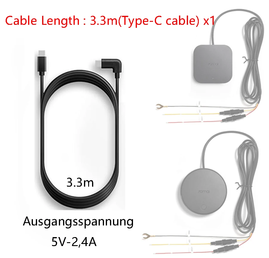 for 70mai 4G Module Hardwire Kit UP04 Cable Length : 3.3 m ( Type-C cable ) Extended version