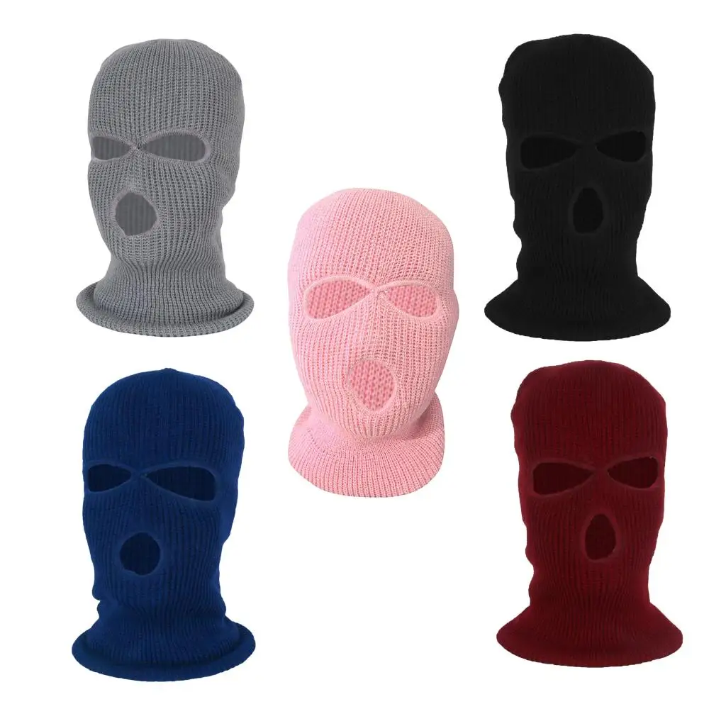 Cagoule d'hiver à 3 trous en tricot tricoté pour tout le visage, bonnet de Ski, cyclisme en plein air