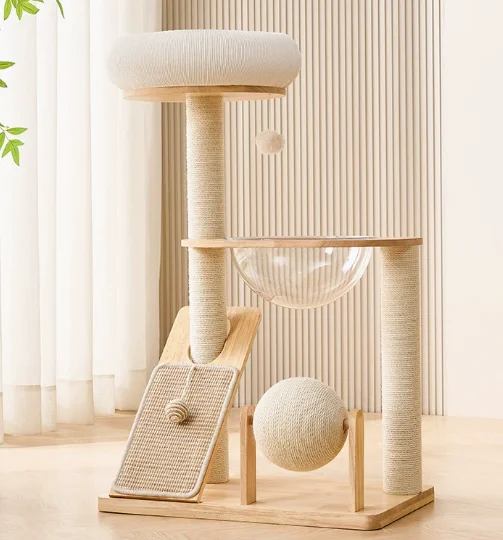 

l Factory Modern Large Climbing Scratch White Sword Hemp Rope Pet Scraper Wood Apartment Furniture Tower Cat Tree