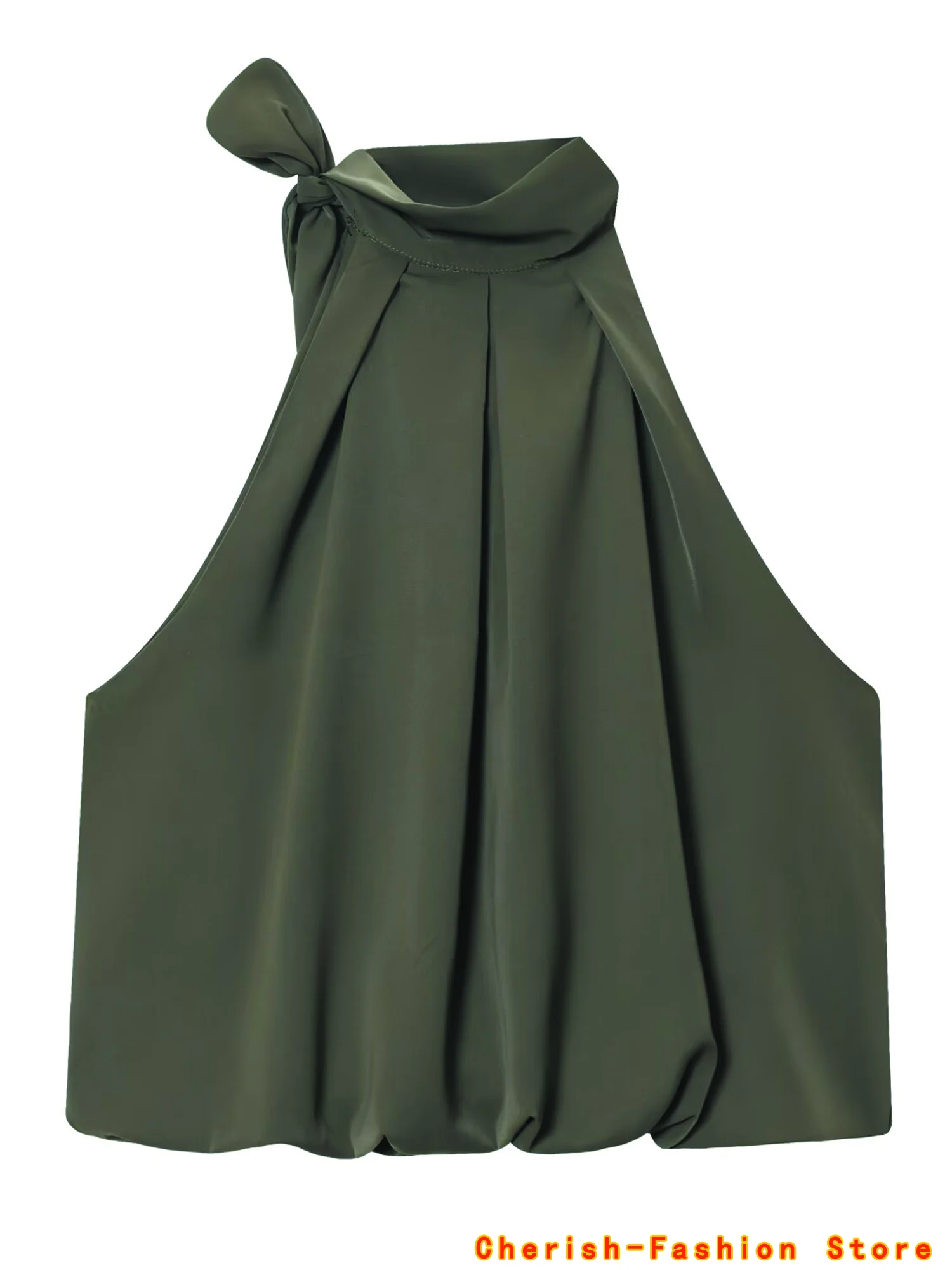 Haut sans manches vert armée pour femmes, haut décoratif avec nœud, Sexy et à la mode, personnalité folle, marque polyvalente, nouvelle collection été 2025