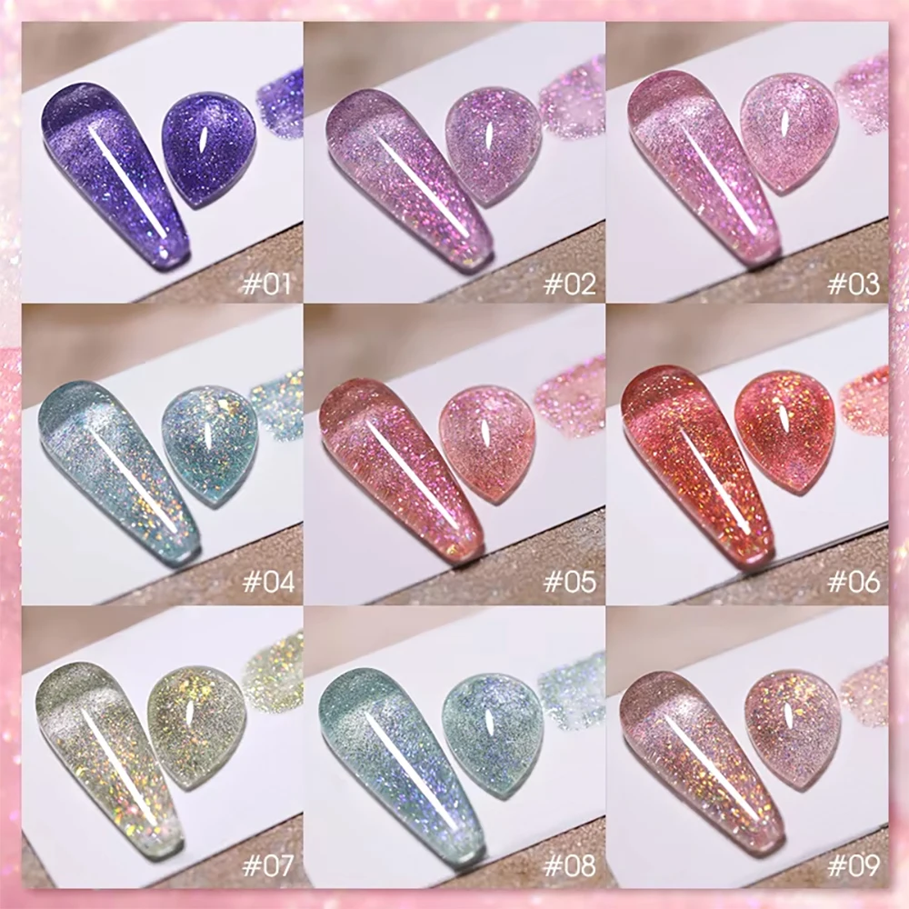 Vendeeni 9 Farben/Set Glitzer-Broken-Diamond-Gel-Nagellack, UV-LED-Gel-Lack mit reflektierendem Effekt und Display – Detail 3