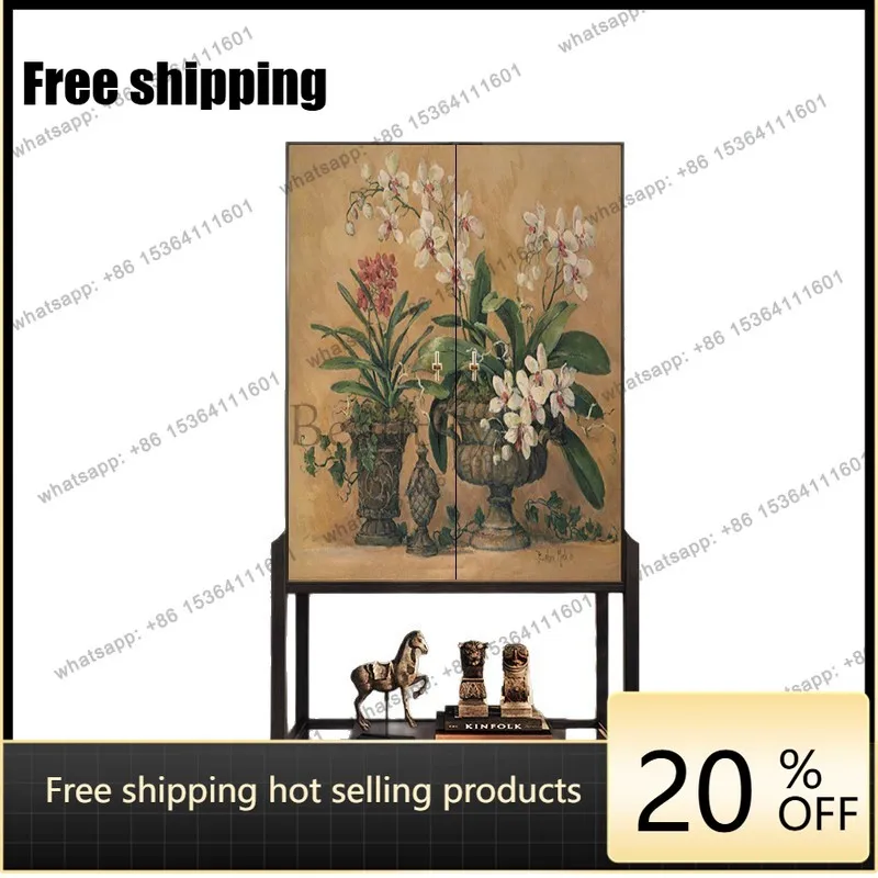 YJ new Chinese-style flower solid wood bucket cabinet living room entrance cabinet floor against the wall