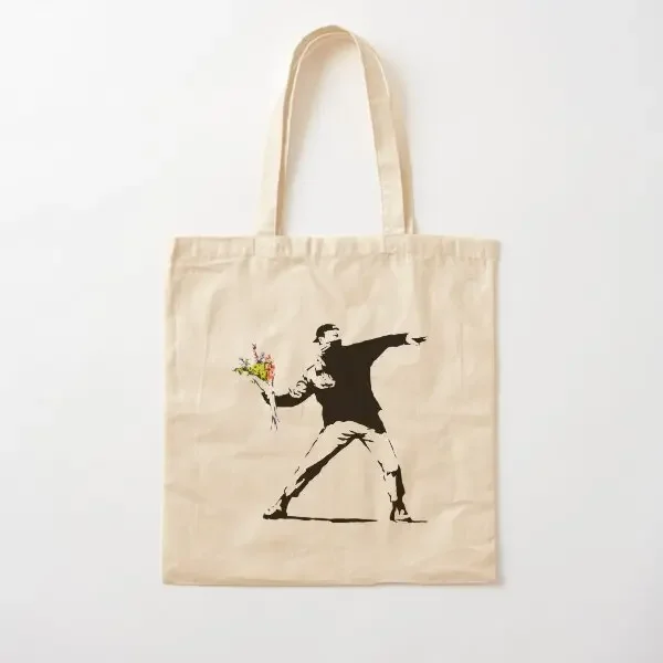 

Man Holding Flowers Cotton Canvas Bag Designer Shopper Fabric Travel Reusable Printed Foldable Casual Unisex Handbag