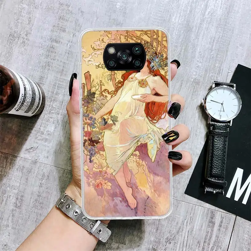 Alfons Mucha Primavera Soft Phone Case for Xiaomi Poco X6 X5 X4 Gt X3 Nfc F6 F5 Pro M5s M5 M4 M3 F4 F3 F2 F1 Capa Coque Cover fo