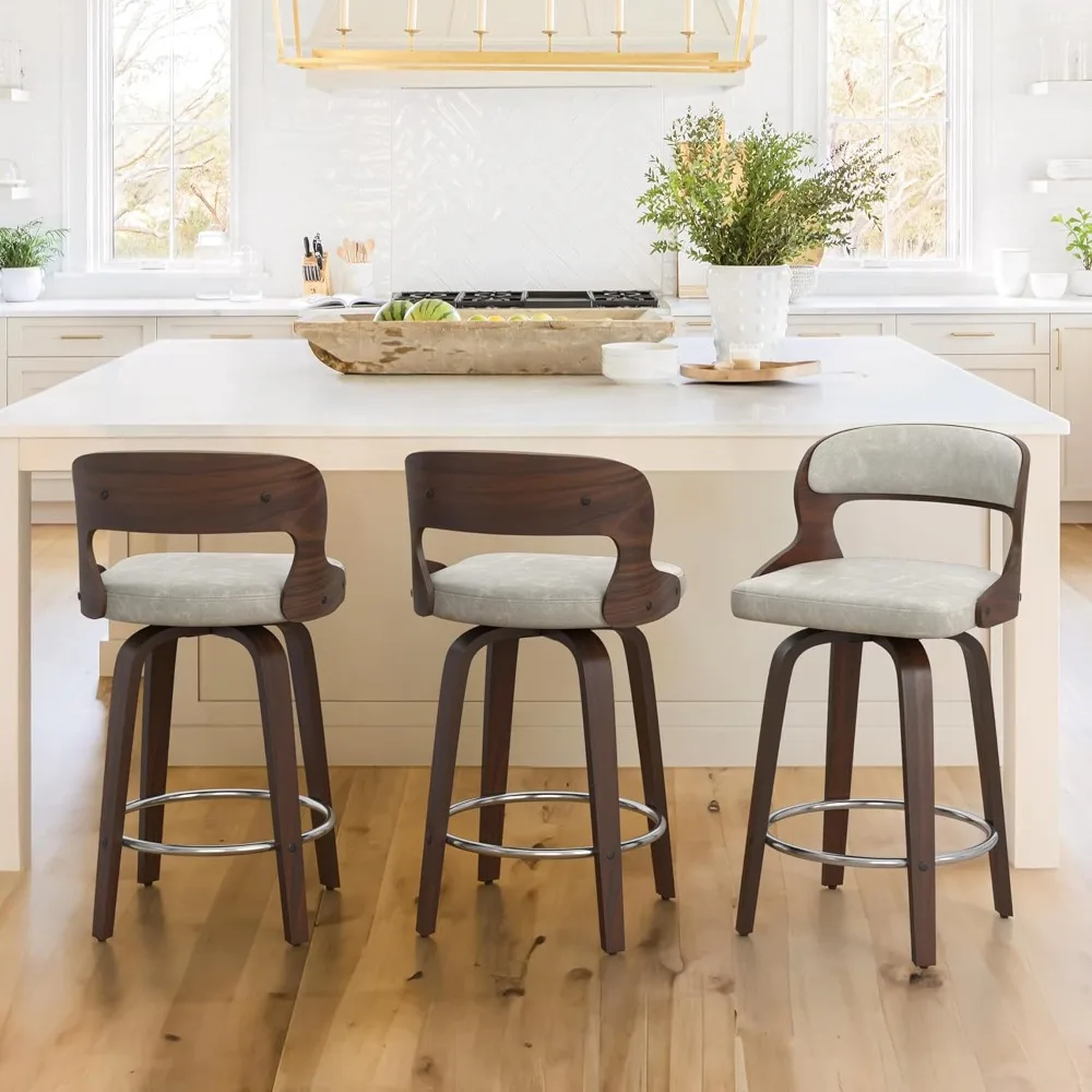

Bar Chairs, Mid Century Bar Stool Set of 3 Swivel Bars Stool with Backs Kitchen Restaurant, Barstools, Counter Height Bars Stool