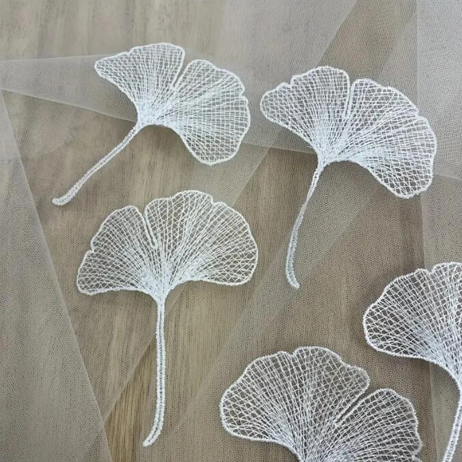 5Pcs Black White Lace Ginkgo Leaves Flower Embroidery Patch Appliques Repair