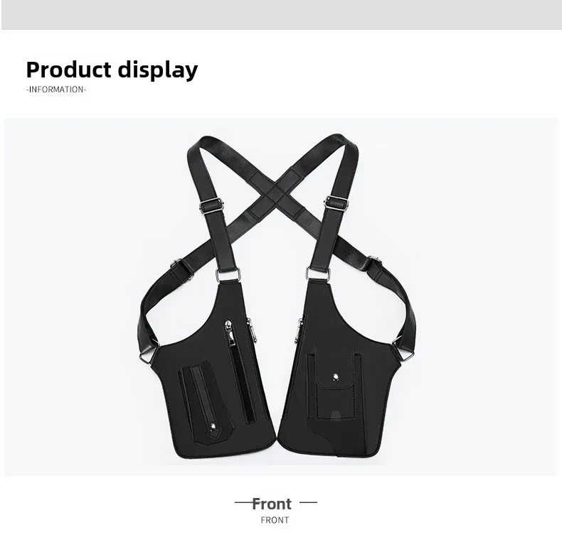 Retro Doppelschulterriemen Taktische Tasche Multi-Taschen Diebstahlsicher Wasserdicht PU Outdoor Reise Wandern Brusttasche für Männer Täglicher Gebrauch – Detail 15